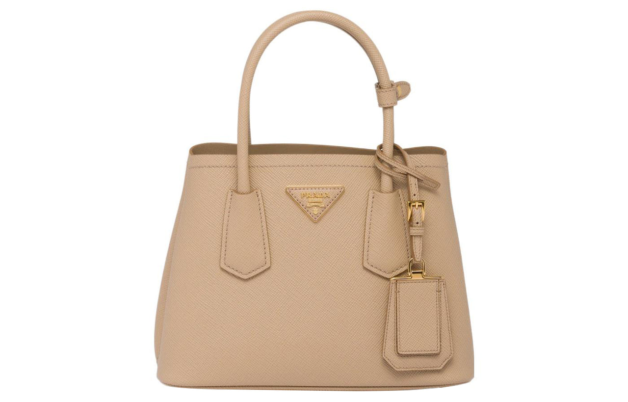 PRADA Double Leather Tote Bag, Shopping Bag, Shoulder Bag, Crossbody Bag, Handbag Mini Women's Sand Yellow