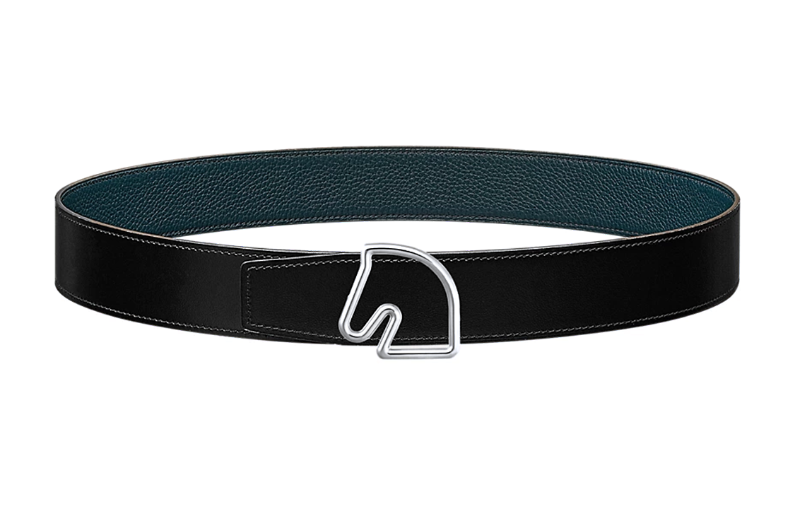 HERMES Double-Sided Horse Pattern Decoration Smooth Buckle Leather Belts Unisex Black Width: 3.8cm