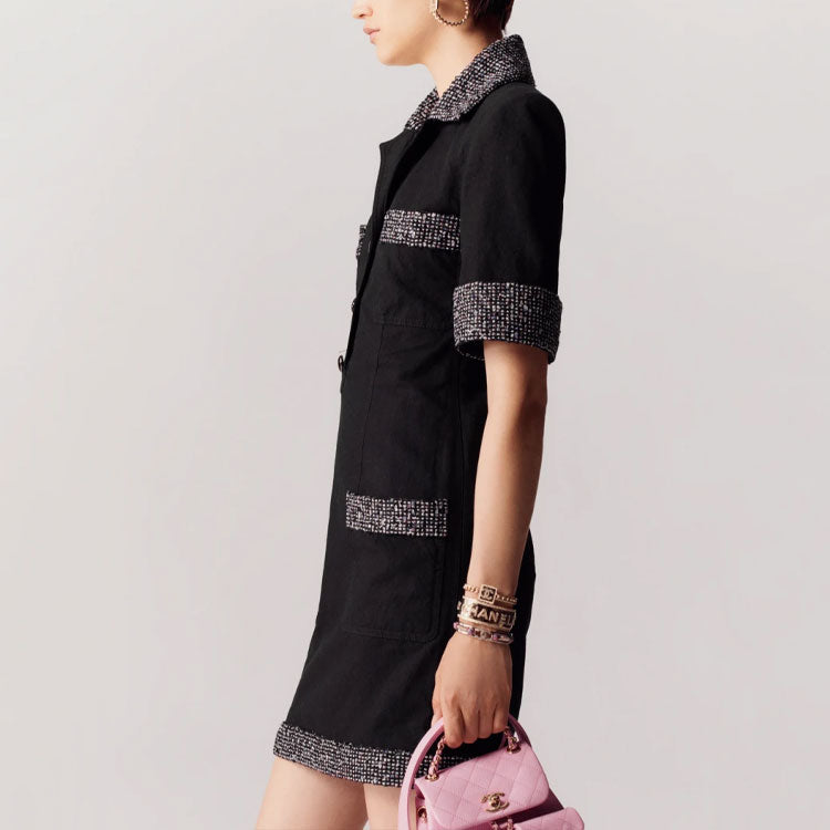 CHANEL SS23 Short Sleeved Dress Women's Black