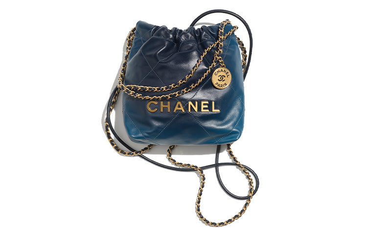 CHANEL 22Bag Shiny Calfskin Bucket Bags Shoulder Bag Crossbody Bag Mini Women's Gradient Blue