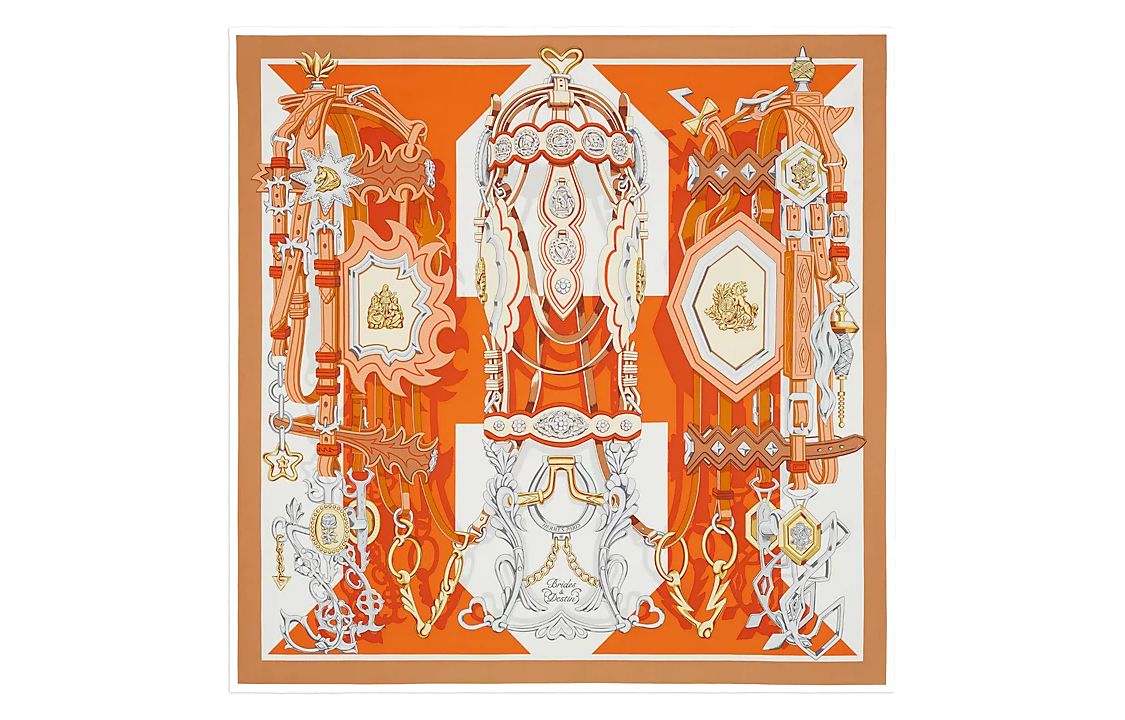 HERMES Silk Scarves Women's Orange