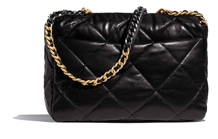 CHANEL 19Bag Shiny Lambskin Mouth Cover Bag Crossbody Bag Extra Large Women's Black