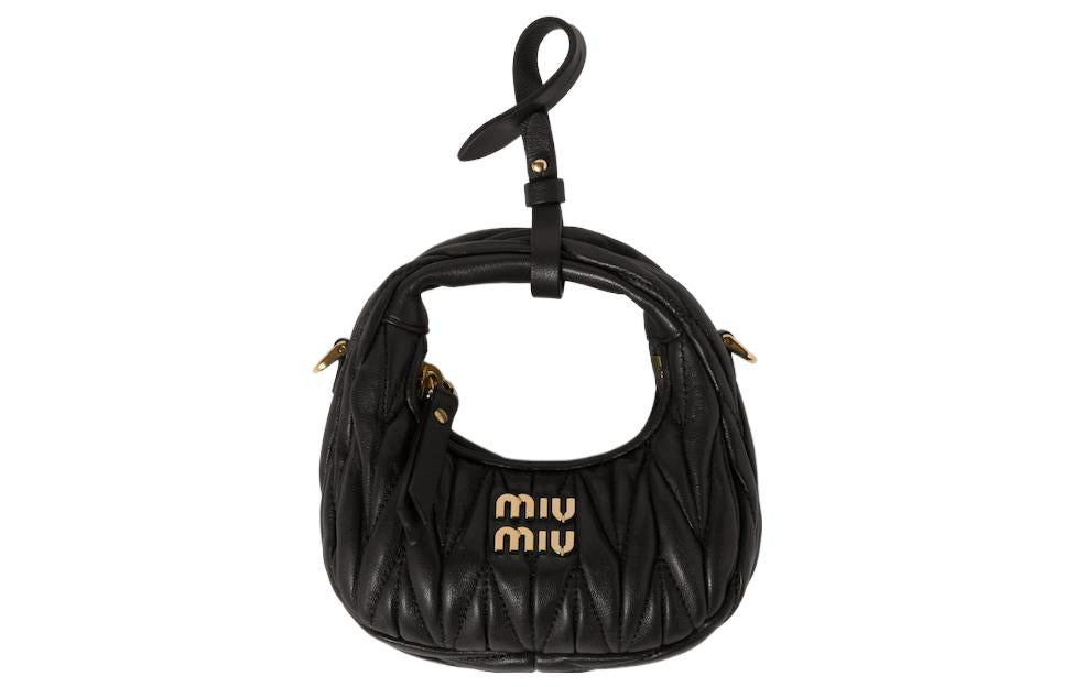 MIU MIU Wander Matelasse Nappa Leather Mini Hobo Black