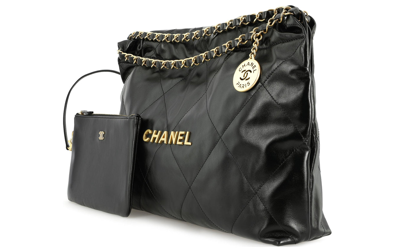 CHANEL 22Bag Leather Handbag Shoulder Bag Women's Black