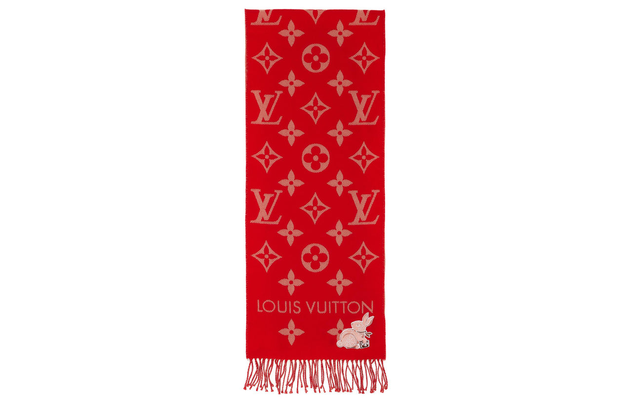 LOUIS VUITTON Wool Knit Scarves Women's Red