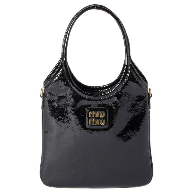 MIU MIU Ivy Naplak Lacquered Finish Leather Shoulder Bag Crossbody Bag Handbag Women's Black