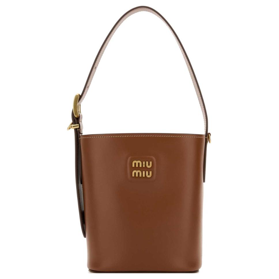 MIU MIU Leather Bucket Bags One Shoulder Handbags Women's Brown