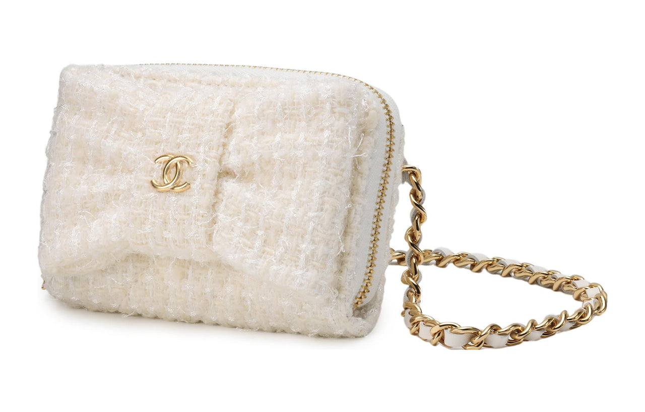 CHANEL Wool Shoulder Bag Crossbody Bag Regular Women's White
