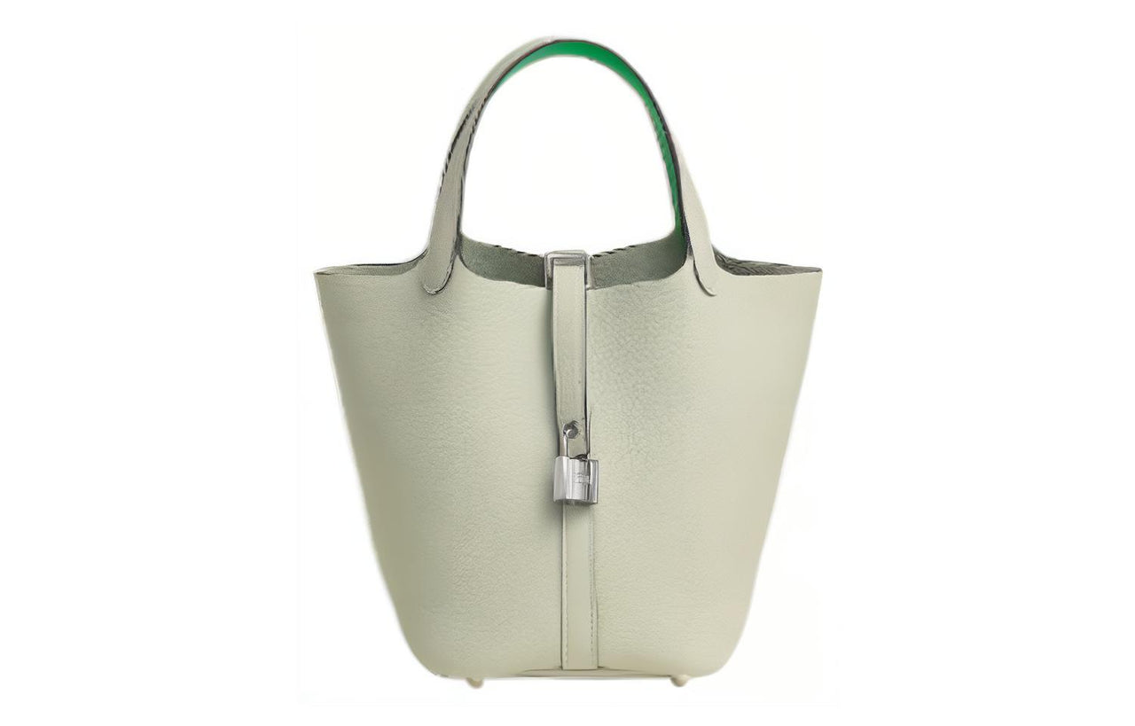 HERMES Picotin Lock Taurillon Clemence Leather Basket Bag Handbag Bucket Bag Women's Gray Green