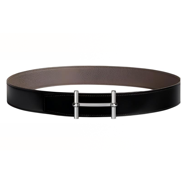 HERMES Business Comfortable Silver Buckle Togo Calfskin Double-Sided Leather Belt Cow Leather Men's Black Width: 3.8cm