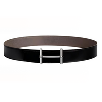 HERMES Business Comfortable Silver Buckle Togo Calfskin Double-Sided Leather Belt Cow Leather Men's Black Width: 3.8cm