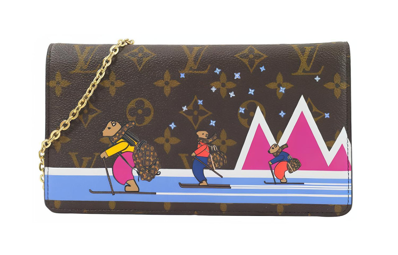 LOUIS VUITTON Pochette Weekend Monogram Illustre Xmas Bear Brown/Pink