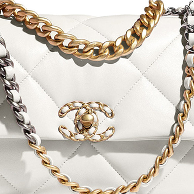 CHANEL 19Bag Sheepskin Portable Crossbody Bag Shoulder Bag Small Size Women's Pure White