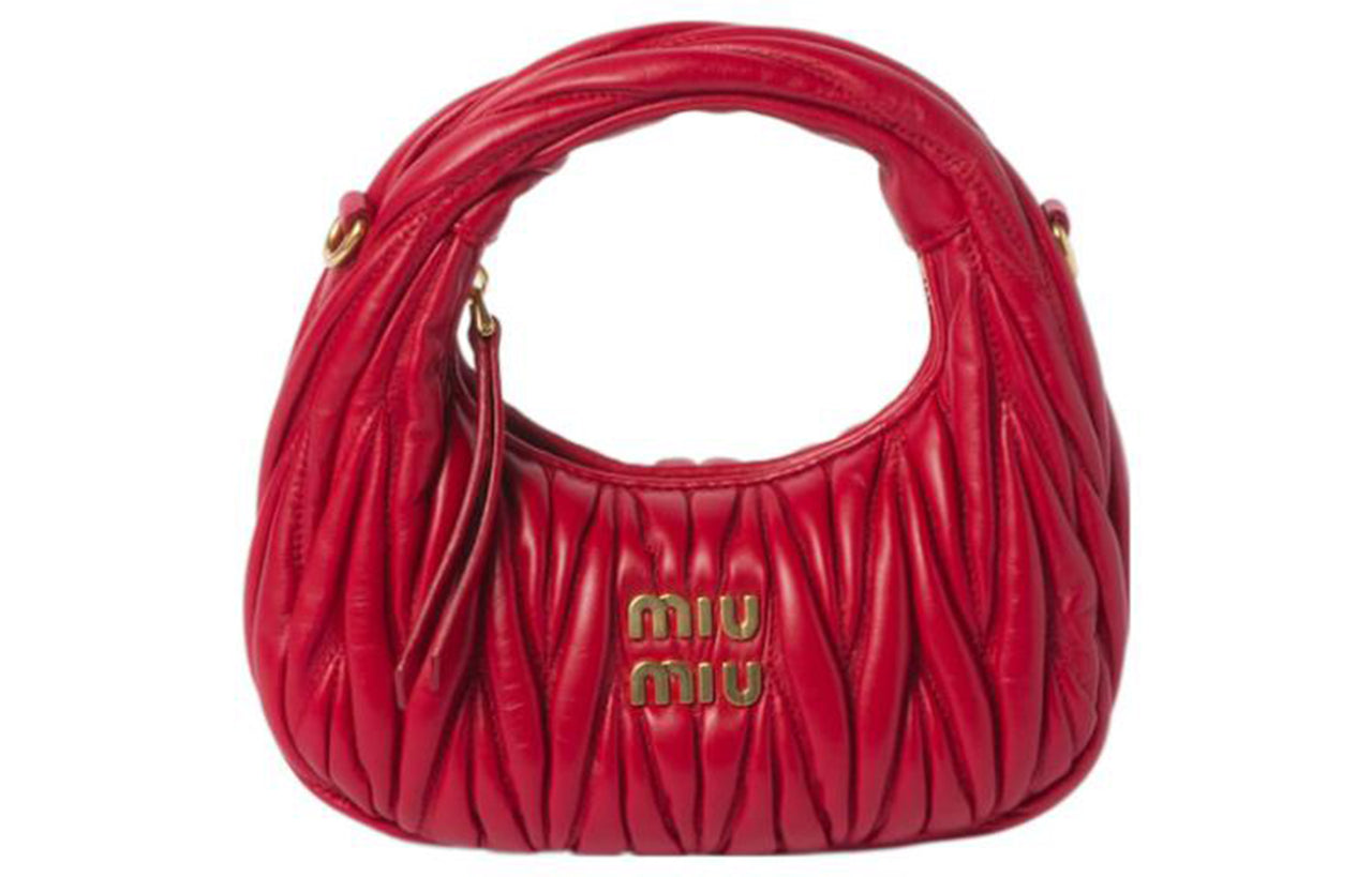 MIU MIU Matelassé Soft Sheep Leather Hobo Bag, Shoulder Bag, Crossbody Handbag Mini Women's Red
