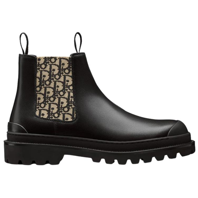 DIOR Explorer Chelsea Boot Black Beige Black DIOR Oblique Motif