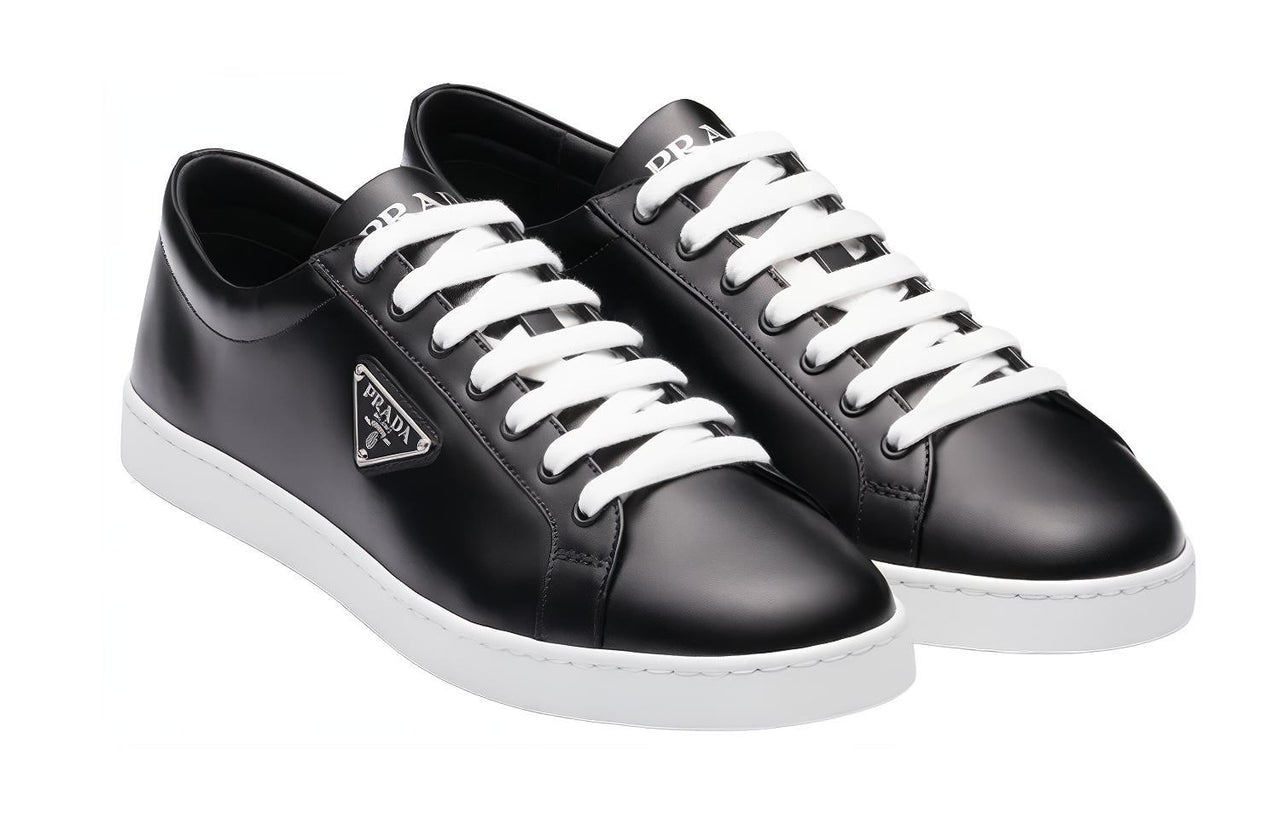 PRADA Brushed Sneakers Leather Black Black White
