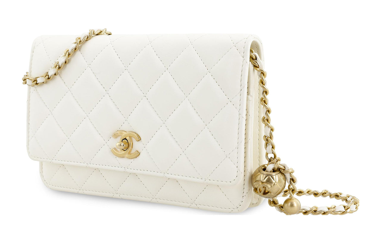 CHANEL WOC Smooth Lambskin With Gold Metal Shoulder Bag, Crossbody Bag Mini Women's White