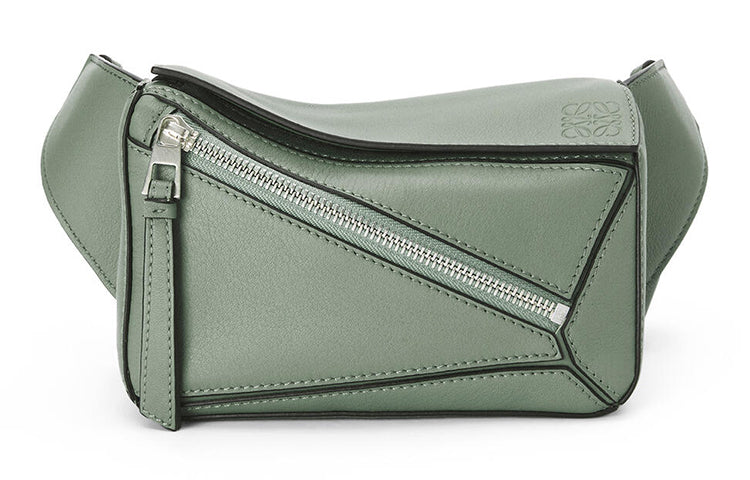 LOEWE Puzzle Smooth Calf Leather Sling Bag, Fanny Pack Mini Men's Dark Sage Green