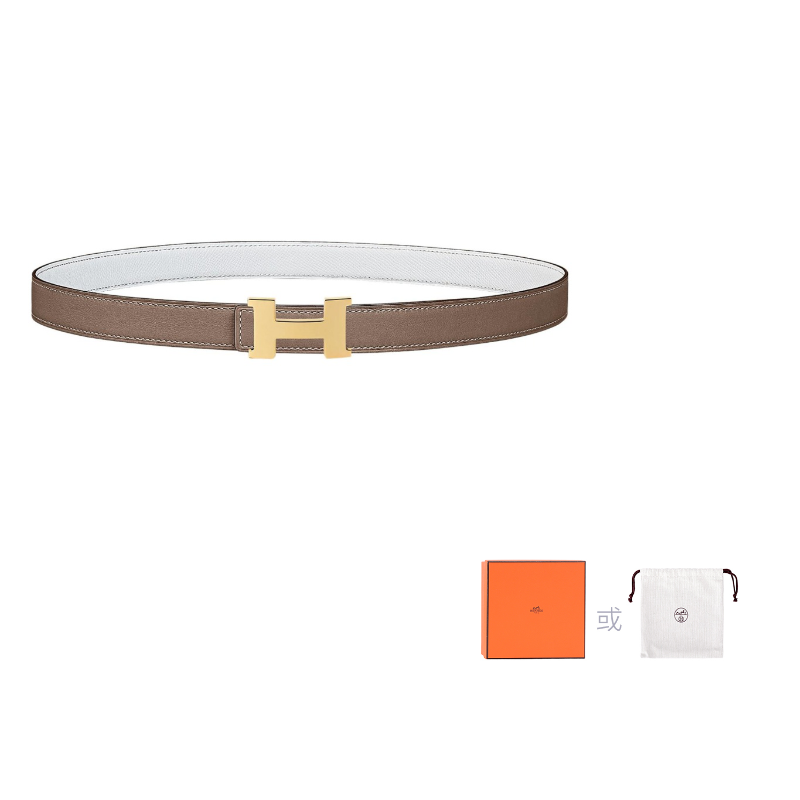 HERMES Epsom Calfskin Double Sided Belt Leather Belts Women's Elephant Gray/White Width 2.4cm