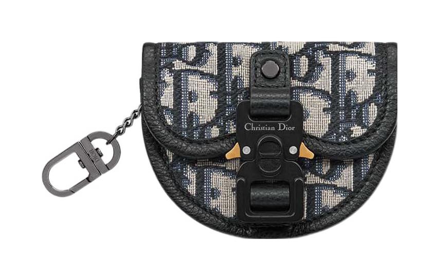 DIOR Oblique Printed Fabric Clutch Coin Purse Men's Beige & Black