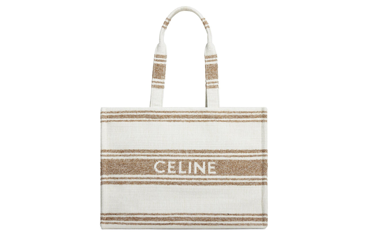 CELINE Cabas Fabric With Cow Leather Tote Bag, Shopping Bag, Handbag Tubas Women's White/Brown