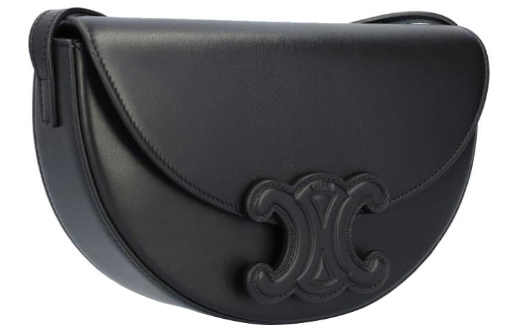 CELINE BesaceTriomphe Smooth Cow Leather Saddle Bag, Crossbody Bag, Shoulder Bag Women's Black