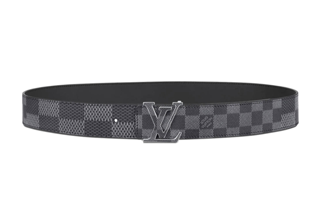 LOUIS VUITTON Cow Leather Leather Belts Men's Dark Gray Width: 4cm