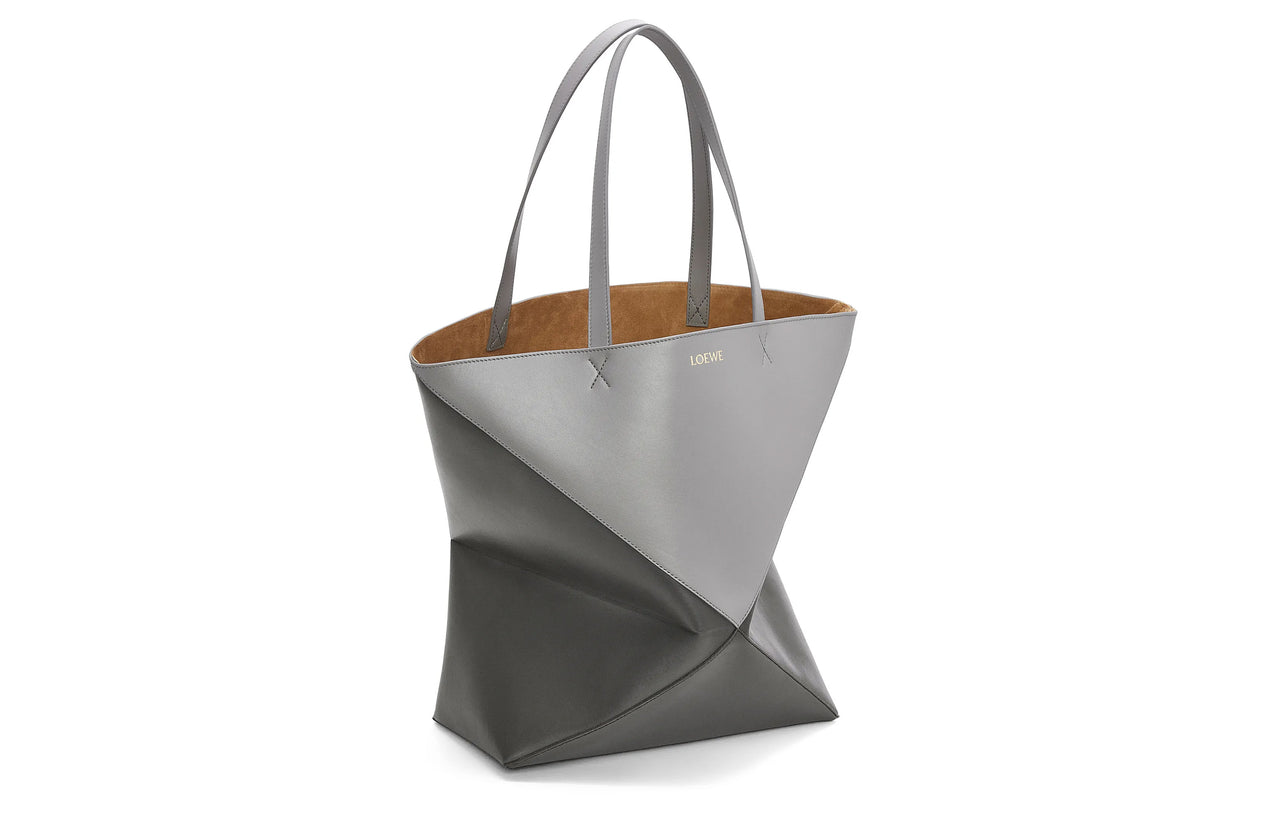 LOEWE Shiny Cow Leather Tote Bag, Shopping Bag, Shoulder Bag, Handbag Tubas Men's Pearl Gray & Dark Gray