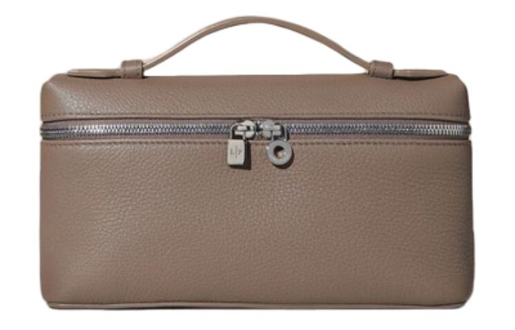 Loro Piana ExtraPocket Grained Calfskin Small Square Makeup Bag Handbags Shoulder Bags Women's Elephant Gray