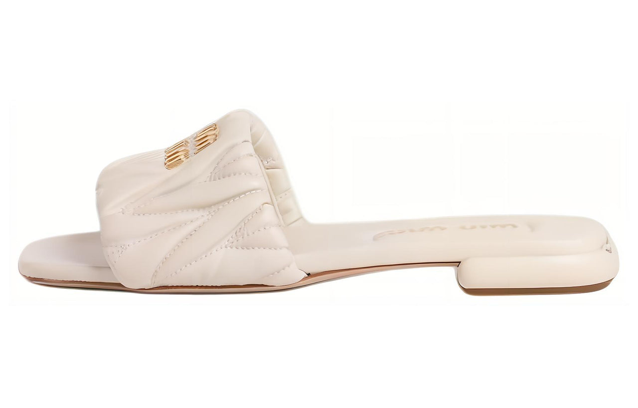 MIU MIU Matelassé Slide Slippers Women's White