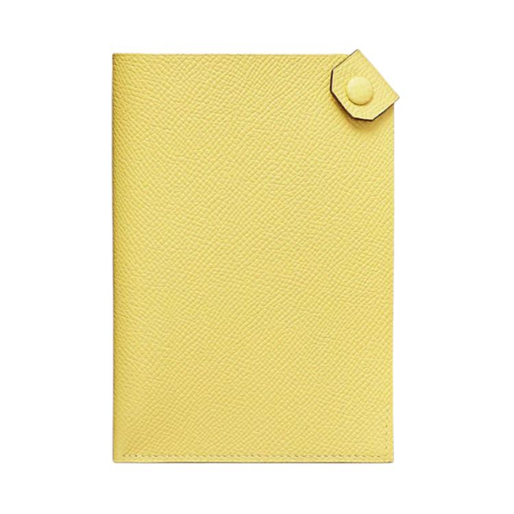 HERMES Tarmac Epsom Leather Passport Holder Small Size Unisex 9R Lime Lemon