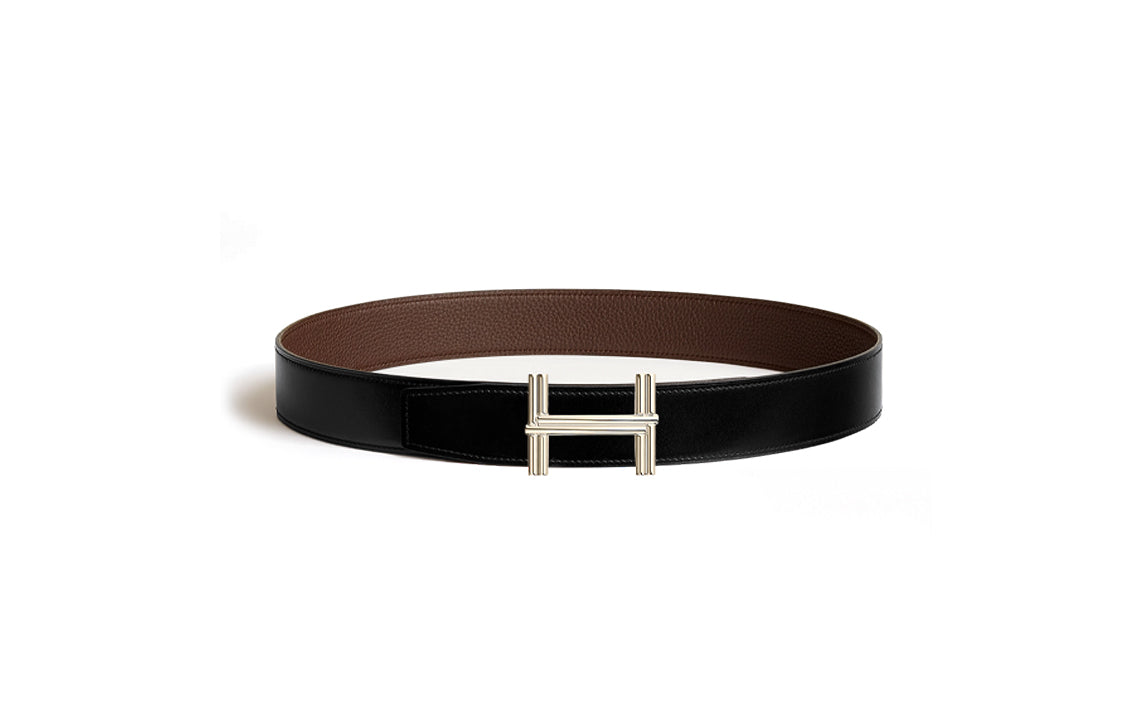 HERMES Calfskin Leather Belts Men's Brown Width: 3.8CM