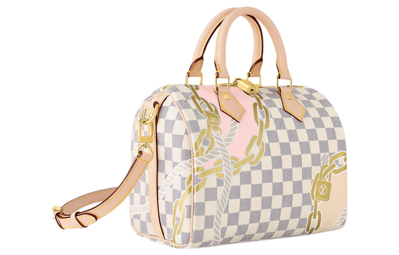LOUIS VUITTON Speedy Coated Canvas With Leather Pillow Bag Crossbody Handbag 25 Women's White