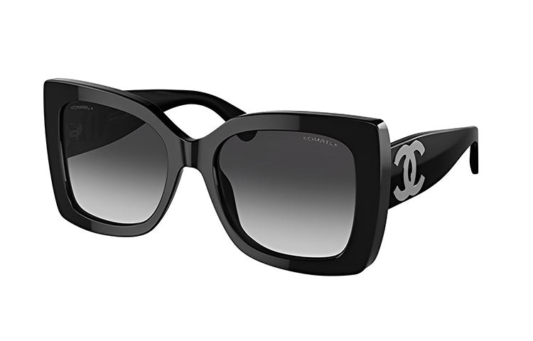 CHANEL Plate Frame Square Sunglasses Unisex Black