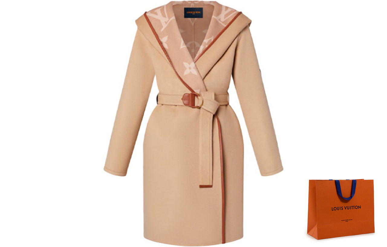 LOUIS VUITTON Belted Double Face Hooded Wrap Coat