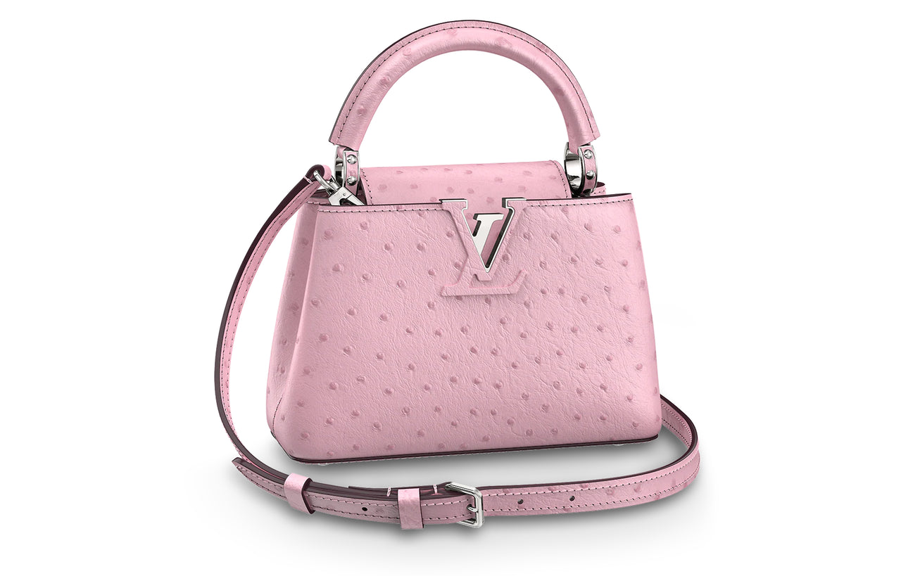 LOUIS VUITTON Capucines Ostrich Leather Kapusin Crossbody Tote Bag Over One Shoulder Mini Women's Pink