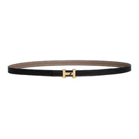 HERMES Leather, Metal, Calfskin, Gold Plated Leather Belts Women's Black/Brown Width 1.3cm