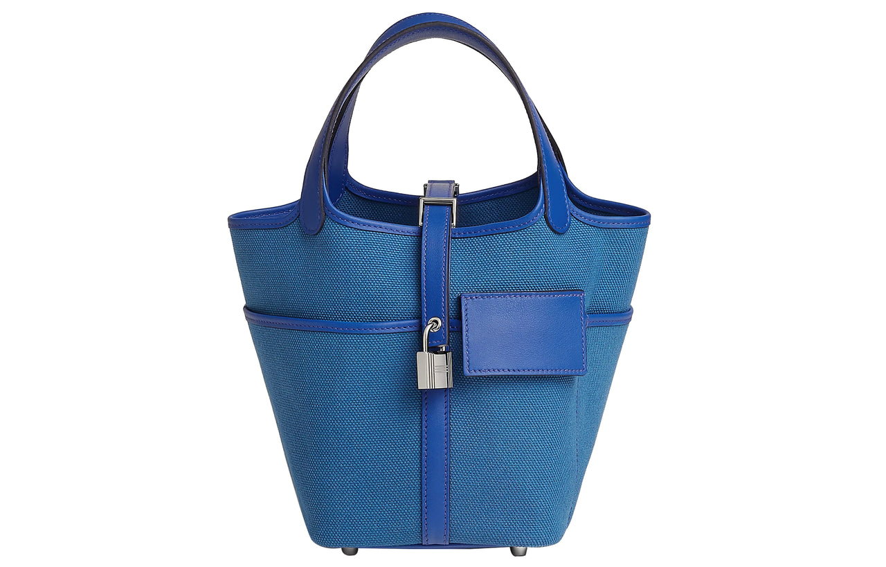 HERMES Canvas With Calfskin Bucket Bag Pocket Bag Handbag 18 Women's Aegean Sea Blue/Royal Blue