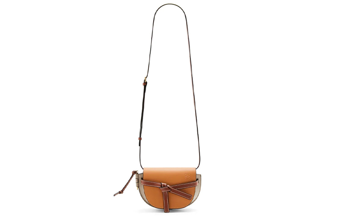 LOEWE Gate Soft Cow Leather Bowknot Bag, Handheld Crossbody Bag, Shoulder Bag Women's Amber/Light Gray/Rusty Red
