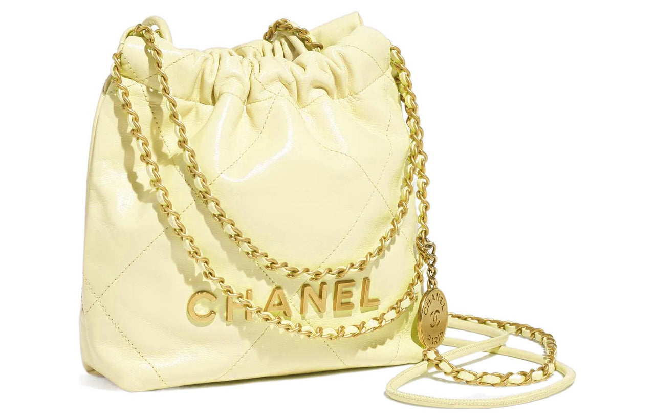 CHANEL 22Bag Calfskin Bucket Bags Shoulder Bag Crossbody Bag Mini Women's Light Yellow