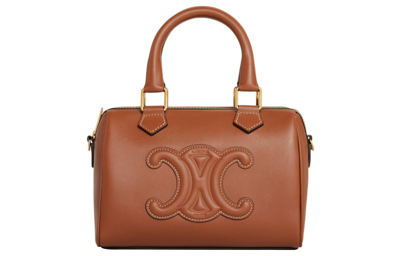 CELINE Triomphe Smooth Cow Leather Boston Bag, Shoulder Bag, Crossbody Bag, Handbag Small Size Women's Tawny