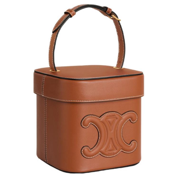 CELINE Cow Leather Box Bag, Crossbody Bag Medium Size Women's Tawny/Caramel