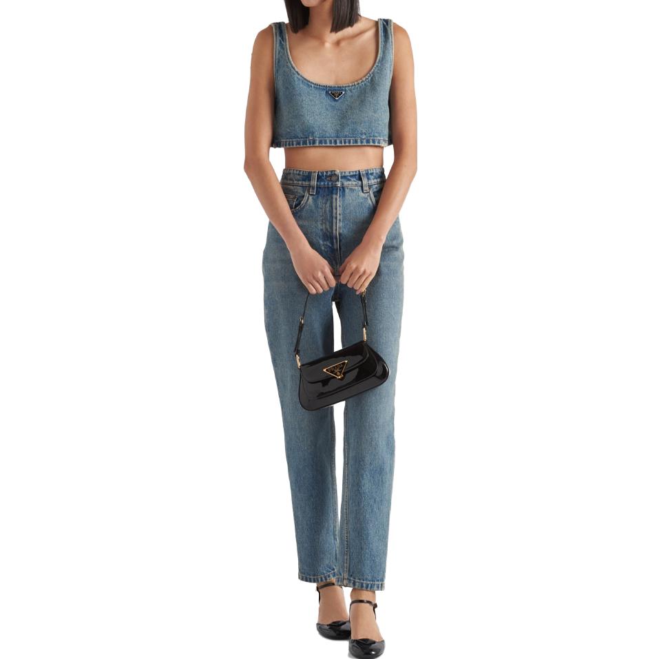 PRADA Triangle-logo Denim Crop Top