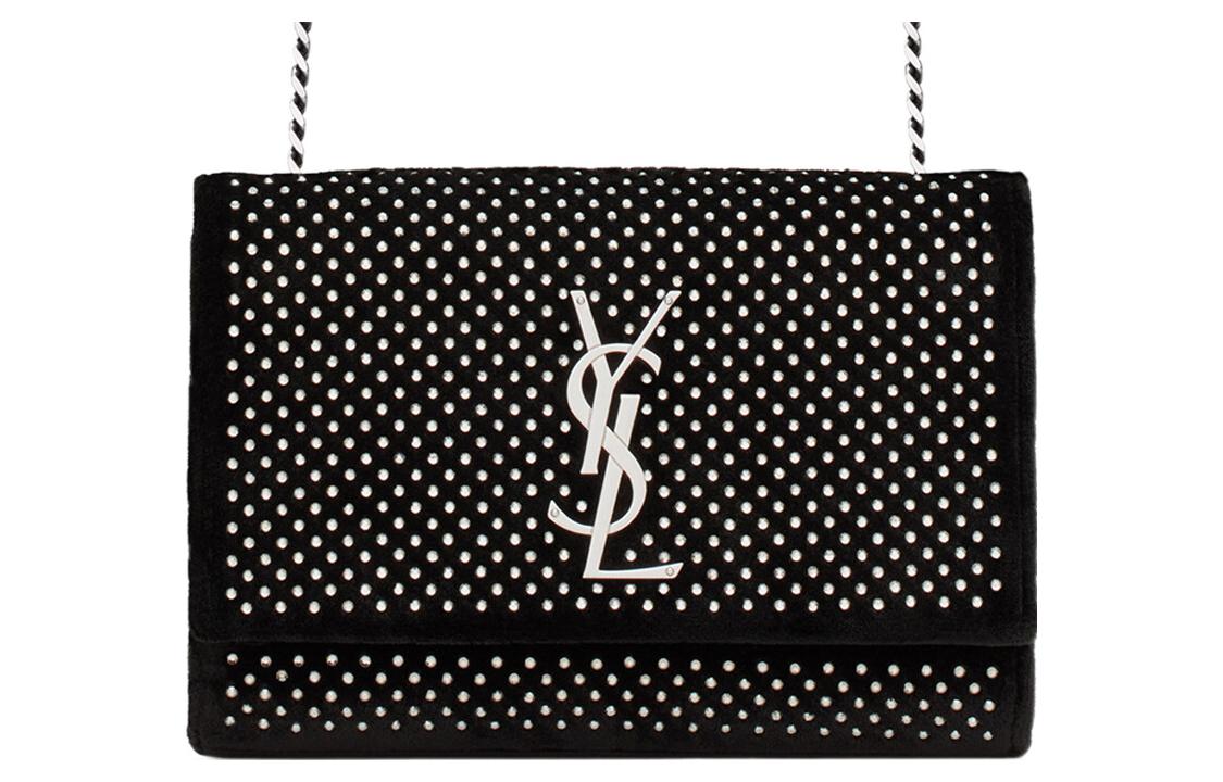 SAINT LAURENT KATE Faux Crystal Fabric Chain Bag, Crossbody Bag, Shoulder Bag Small Size Women's Black