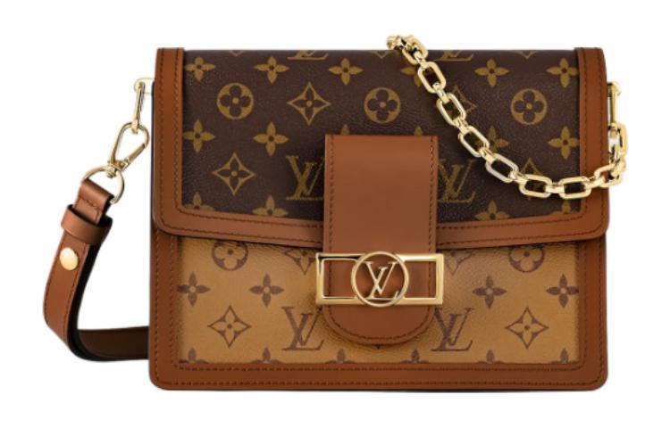 LOUIS VUITTON Dauphine Coated Canvas With Leather Trim Handbag Shoulder Bag Crossbody Bag Medium Size Women's Brown