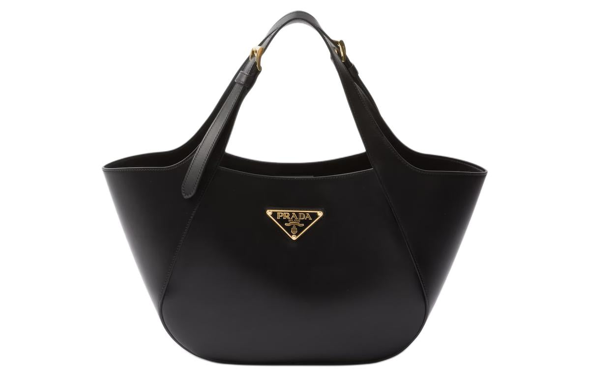 PRADA Leather Tote Bag Shopping Bag Handbag Medium Size Women's Black