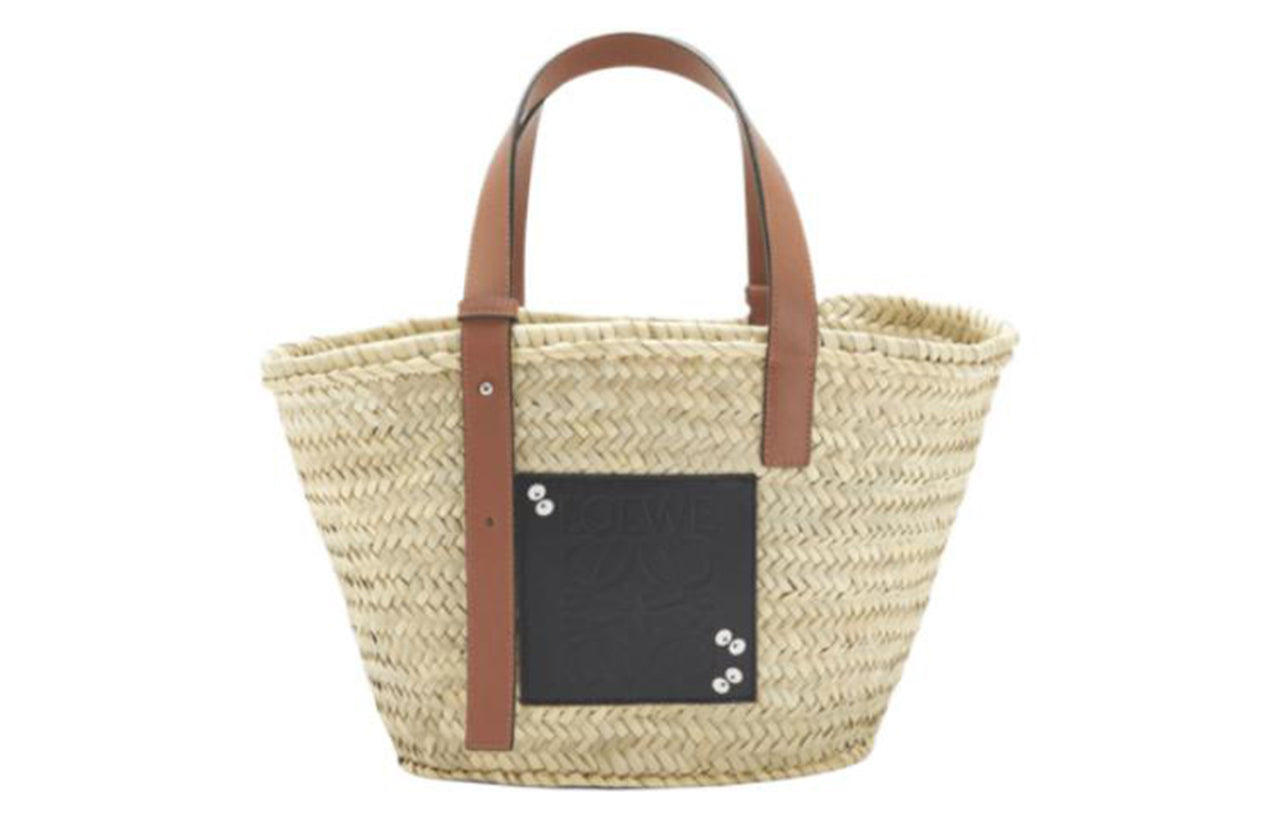 LOEWE Totoro, Collaboration Palm Leaf With Calfskin Basket Handbag Trumpets Women's Natural & Black