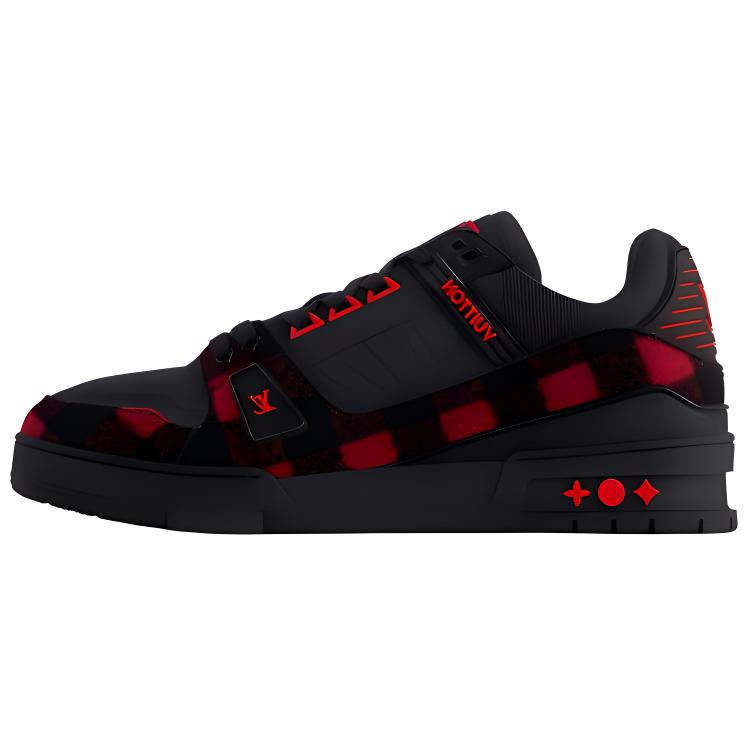 LOUIS VUITTON Trainer Low-Top Skateboard Shoes Men's Black Red