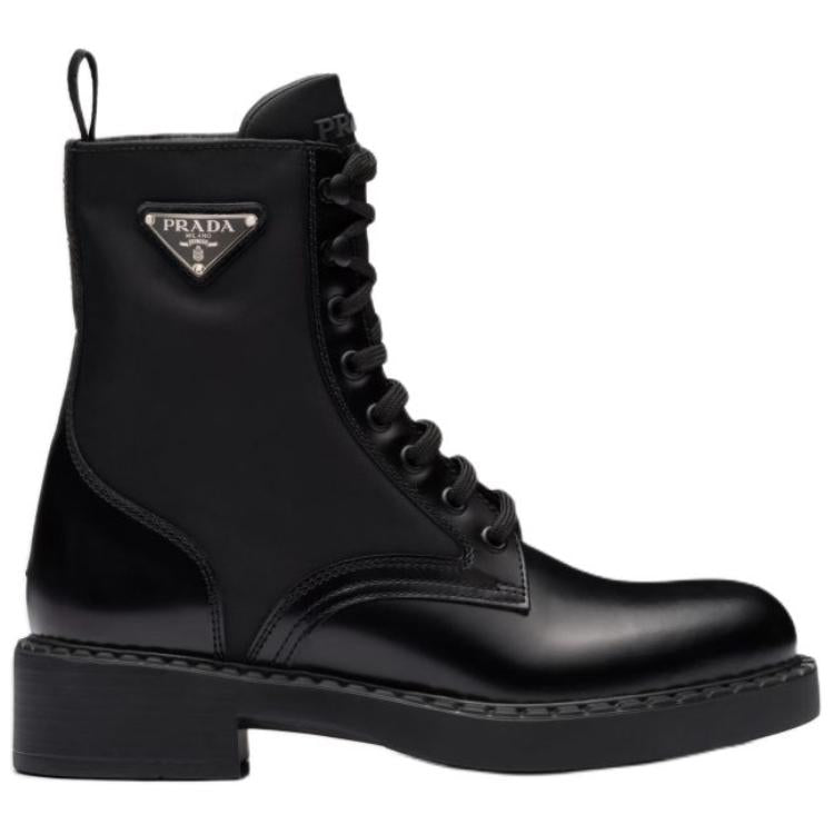 PRADA Women's Brushed Leather And Re-Nylon Ankle Boot 'Black'