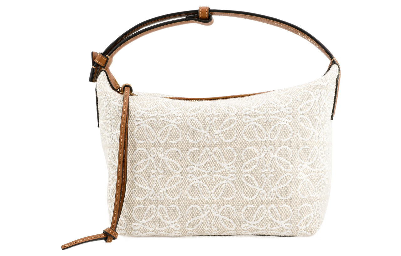 LOEWE CubiAnagram Jacquard Fabric With Cow Leather Lunch Boxes One Shoulder Handbags Small Size Women's Ecru/Umber